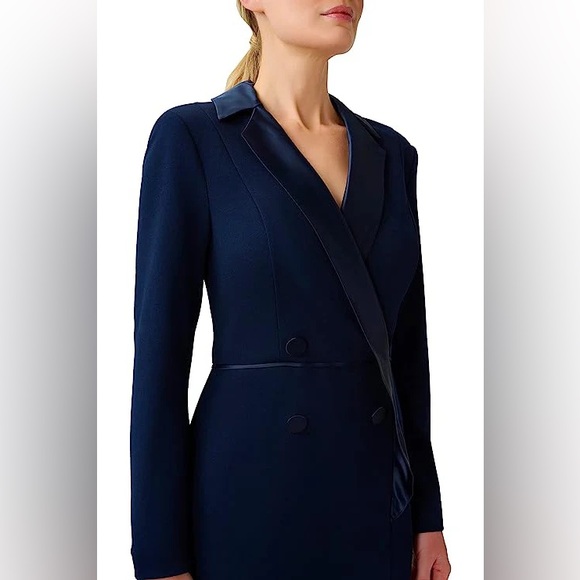 Adrianna Papell NotchedCollarLongSleeveSlit FrontZipperBack Stretch Crepe Dress - Picture 4 of 4